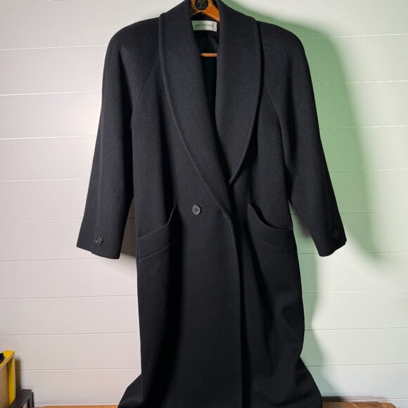 Jones New York Black 100% Wool Long Double Breasted Coat - Picture 1 of 11